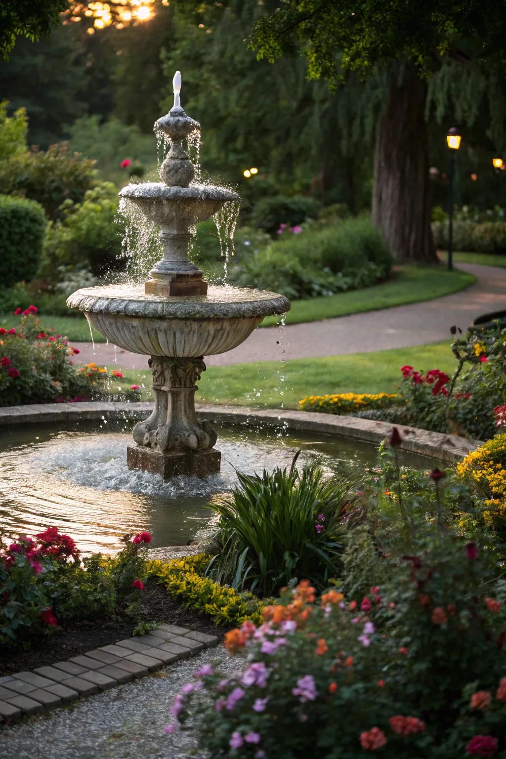 Fountains provide tranquility and visual interest.