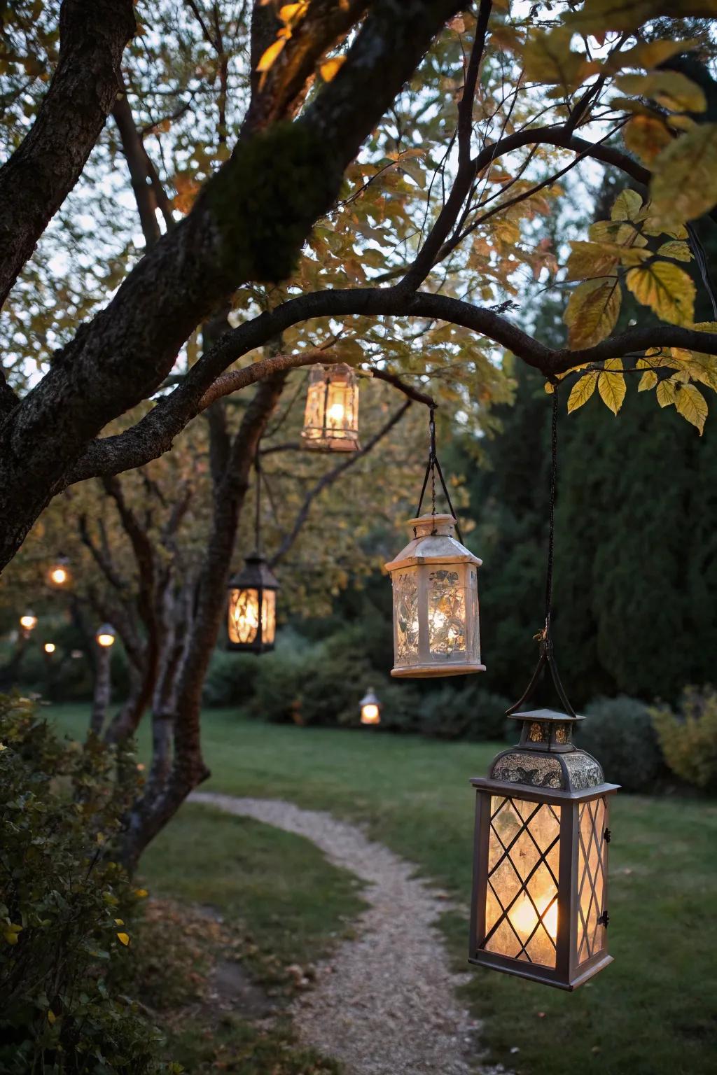 Lanterns create a warm, inviting atmosphere.