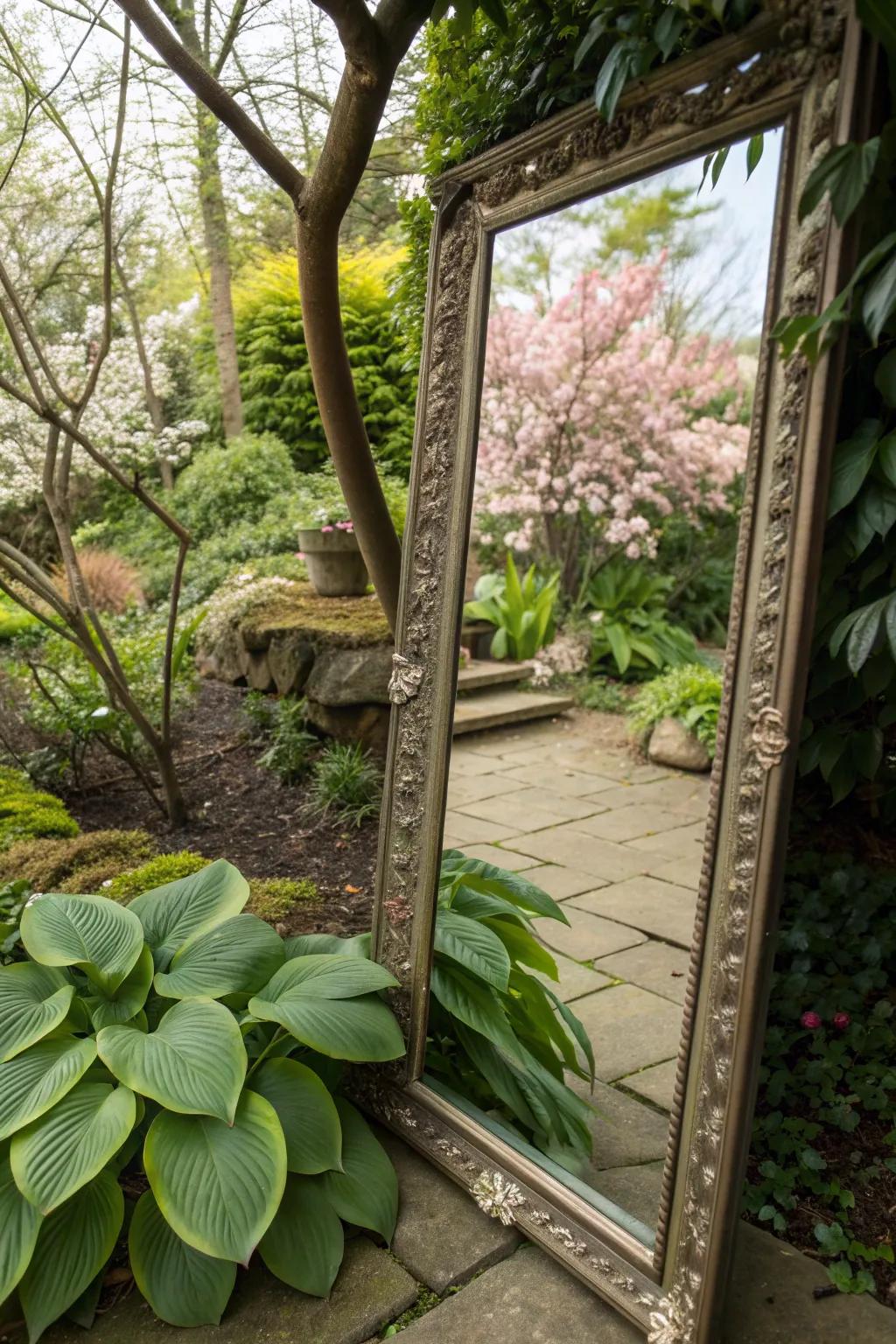 Mirrors enhance space and light in gardens.