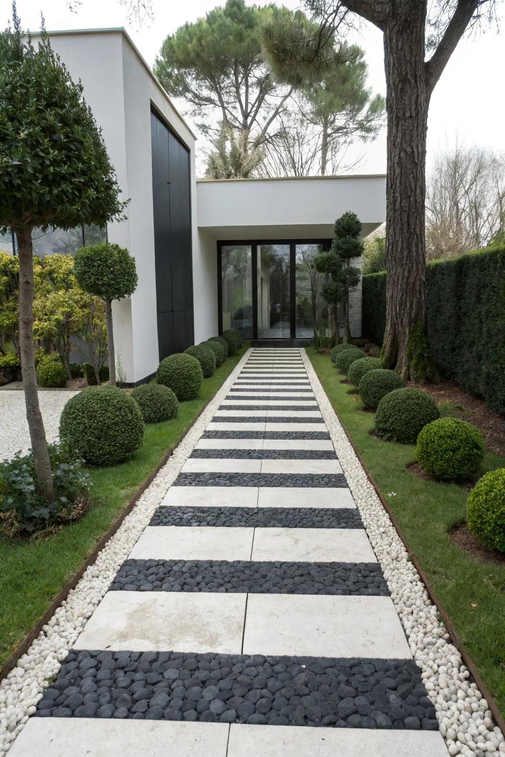 Front pathway designed with strong black and white contrasts.