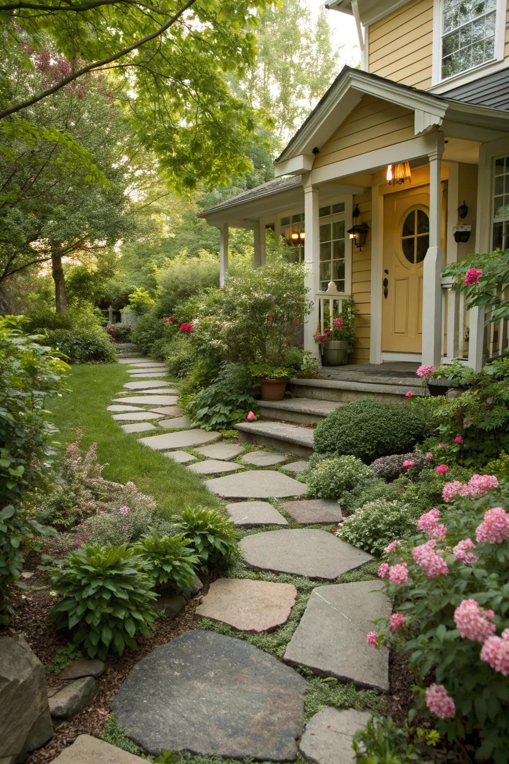 Pathway featuring an assortment of stepping stones.