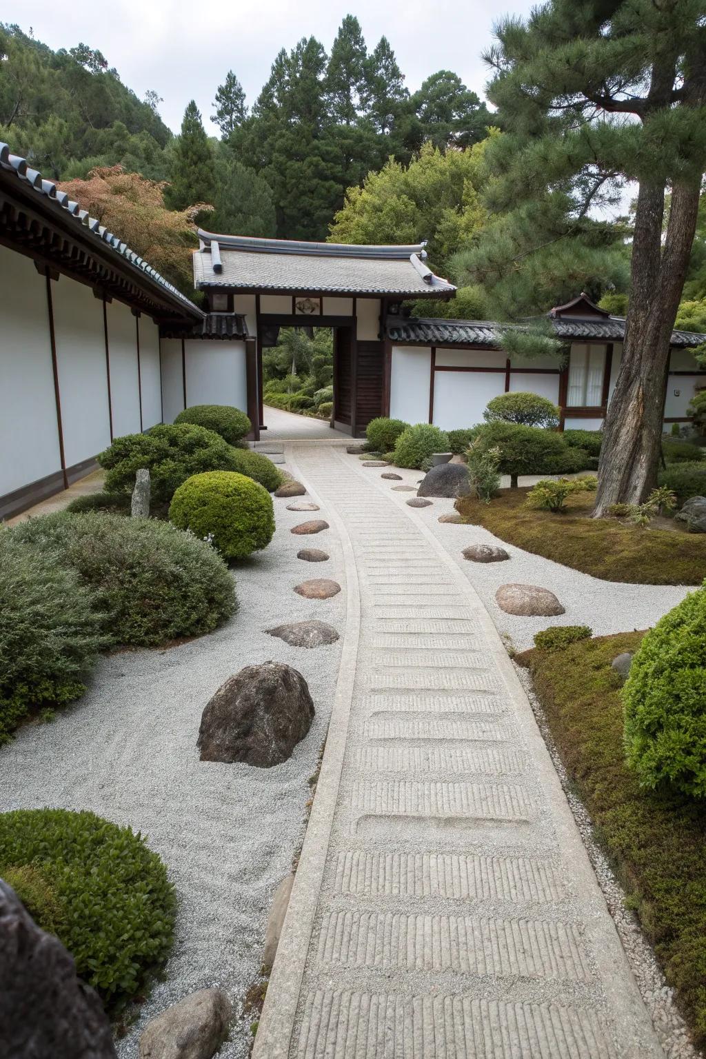 Zen-inspired gravel pathway creating peaceful vibes.
