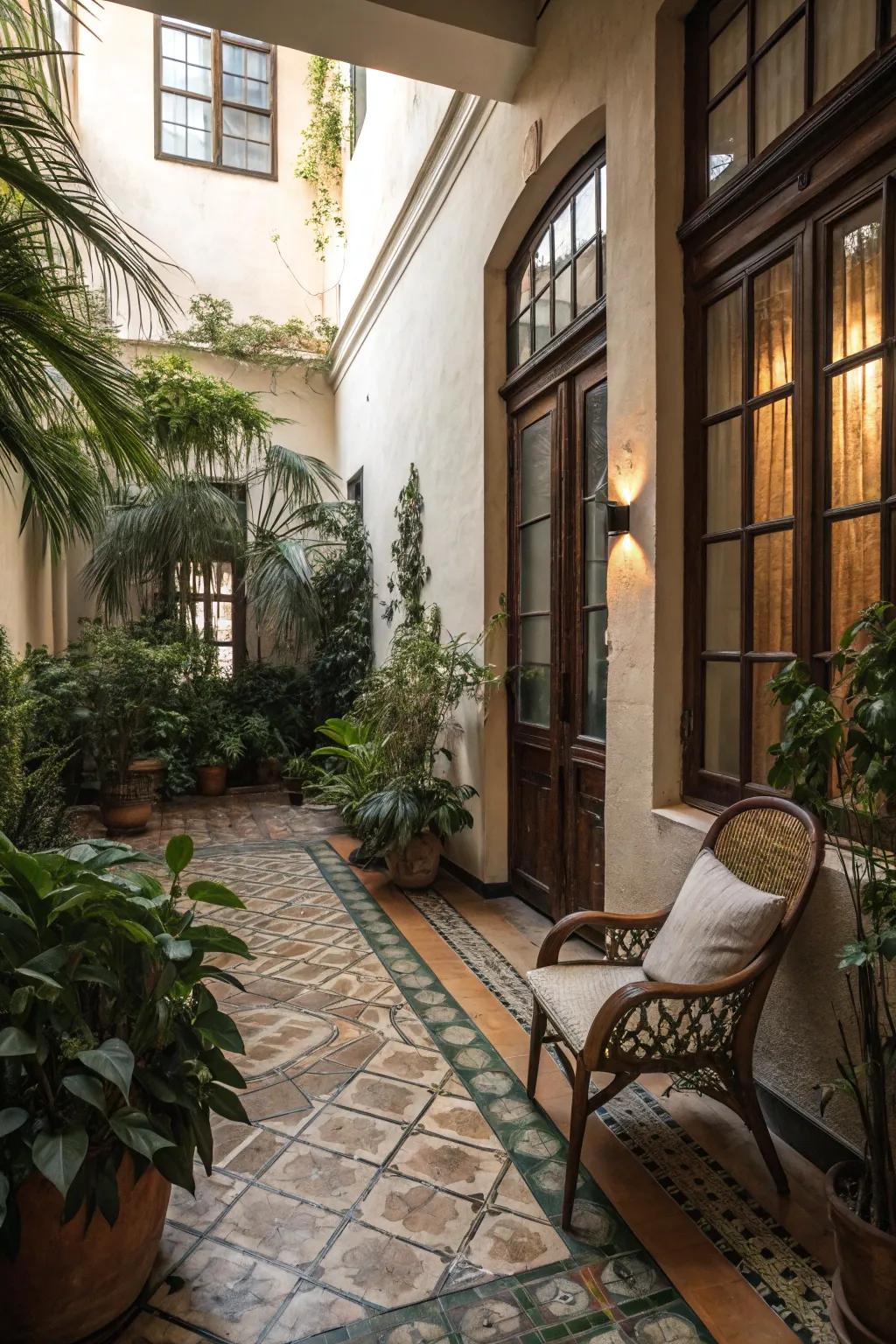 Mixing flooring materials adds visual interest to your atrium.
