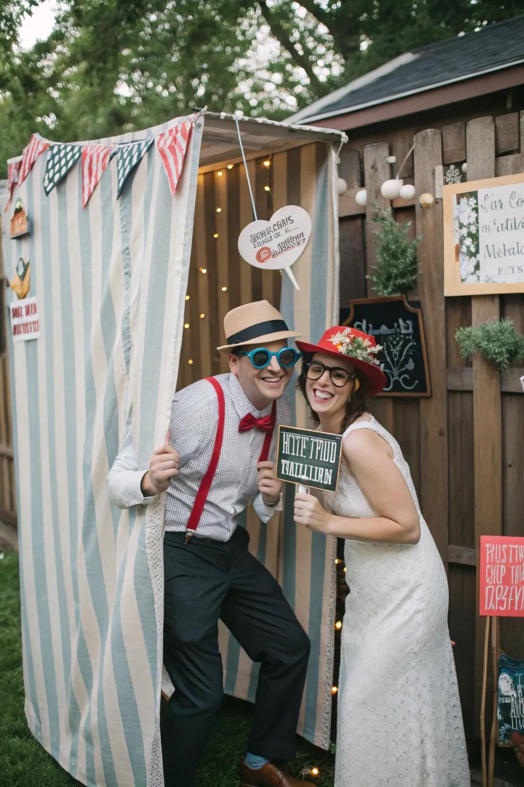 A quirky photo booth captures fun memories.