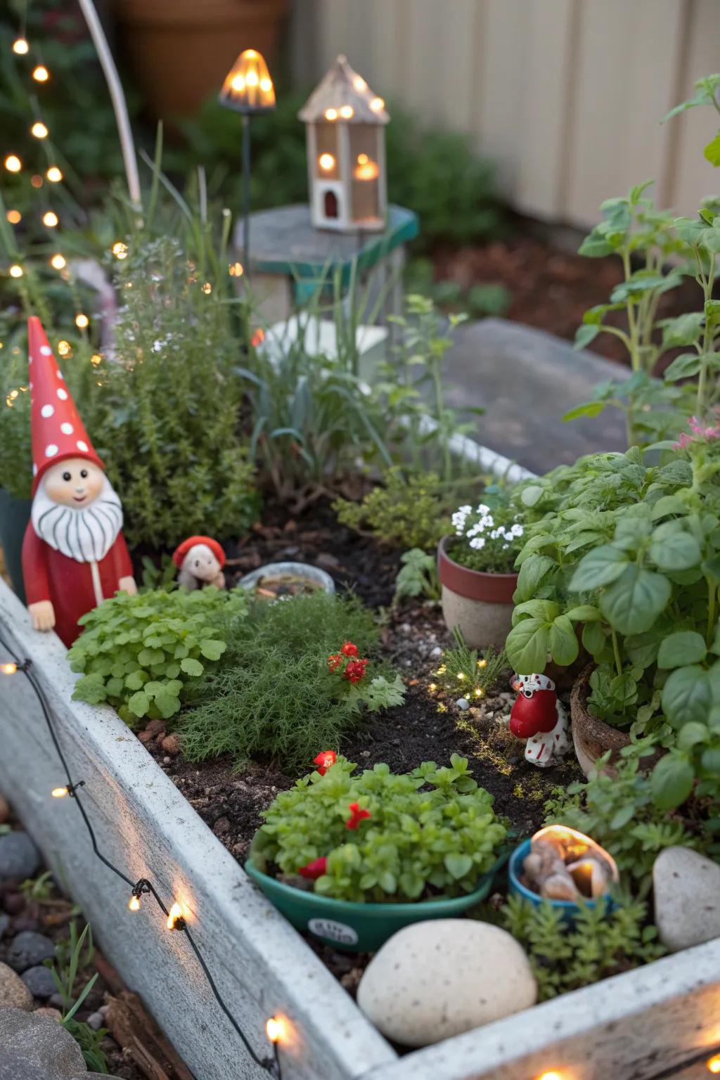 Edible plants add beauty and functionality to a gnome garden.