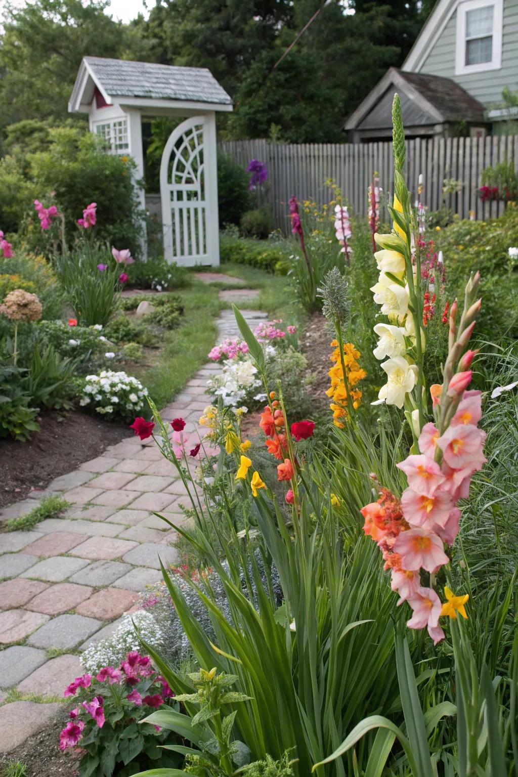 Cottage garden charm with gladiolus.
