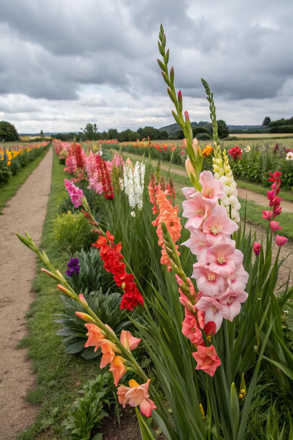 Seasonal themed gladiolus plantings.