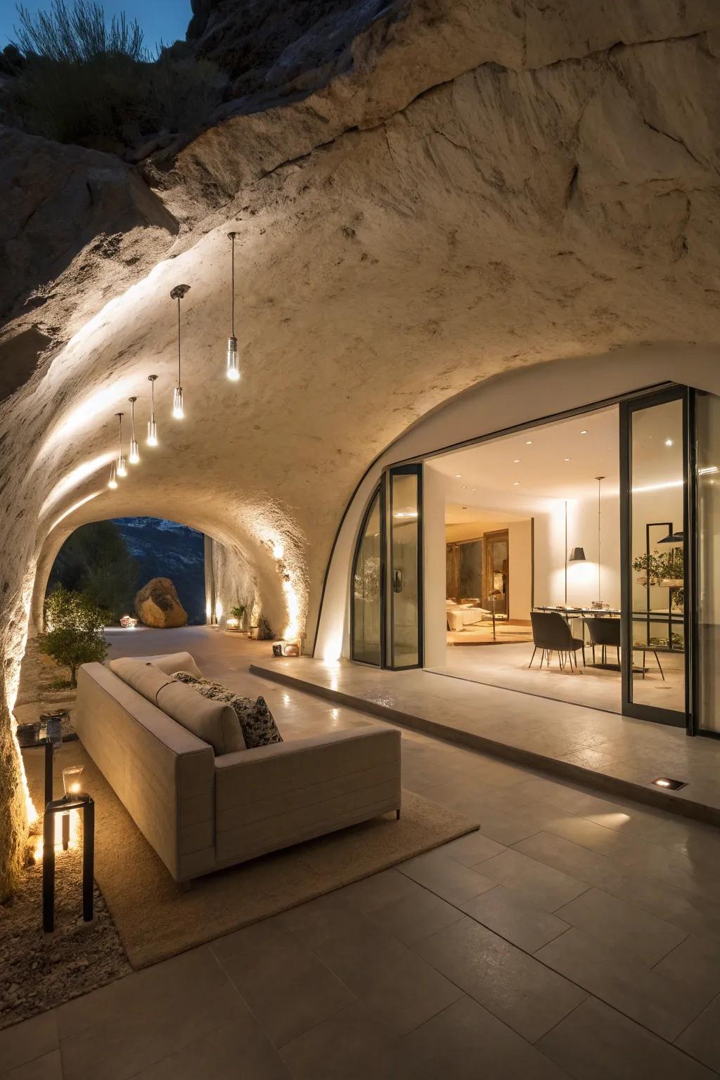 Innovative lighting brightens and elevates the atmosphere of underground homes.