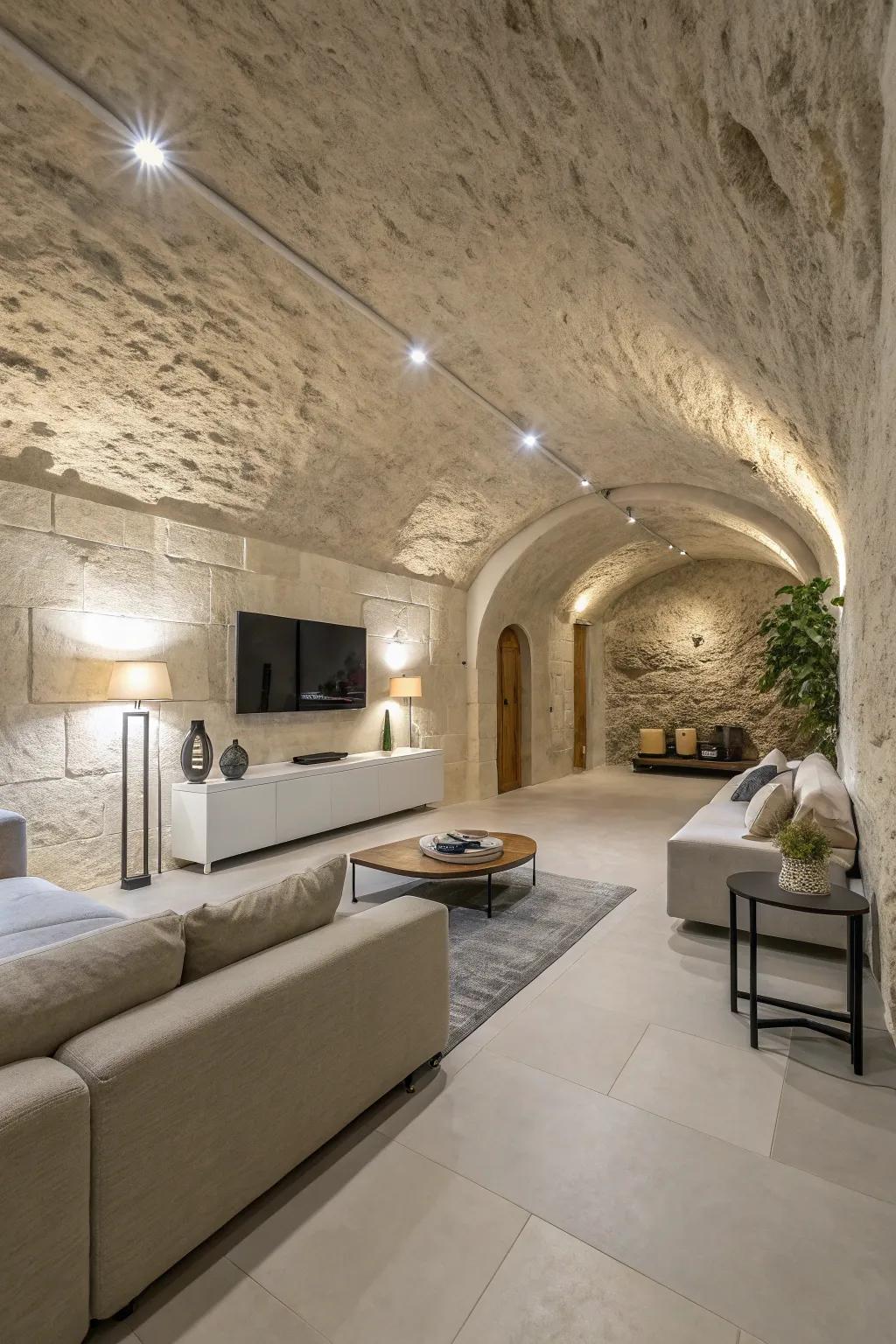 Modern minimalism enhances the serene atmosphere of underground homes.