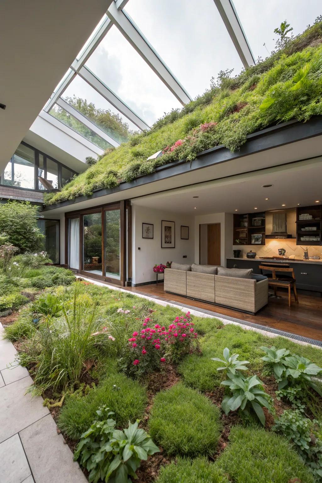 Green roof gardens offer beauty and sustainability above underground homes.