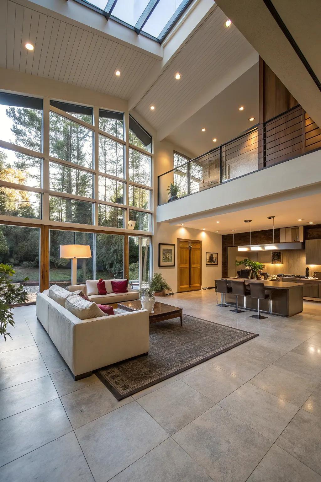 Open floor plans enhance the feeling of space in underground homes.