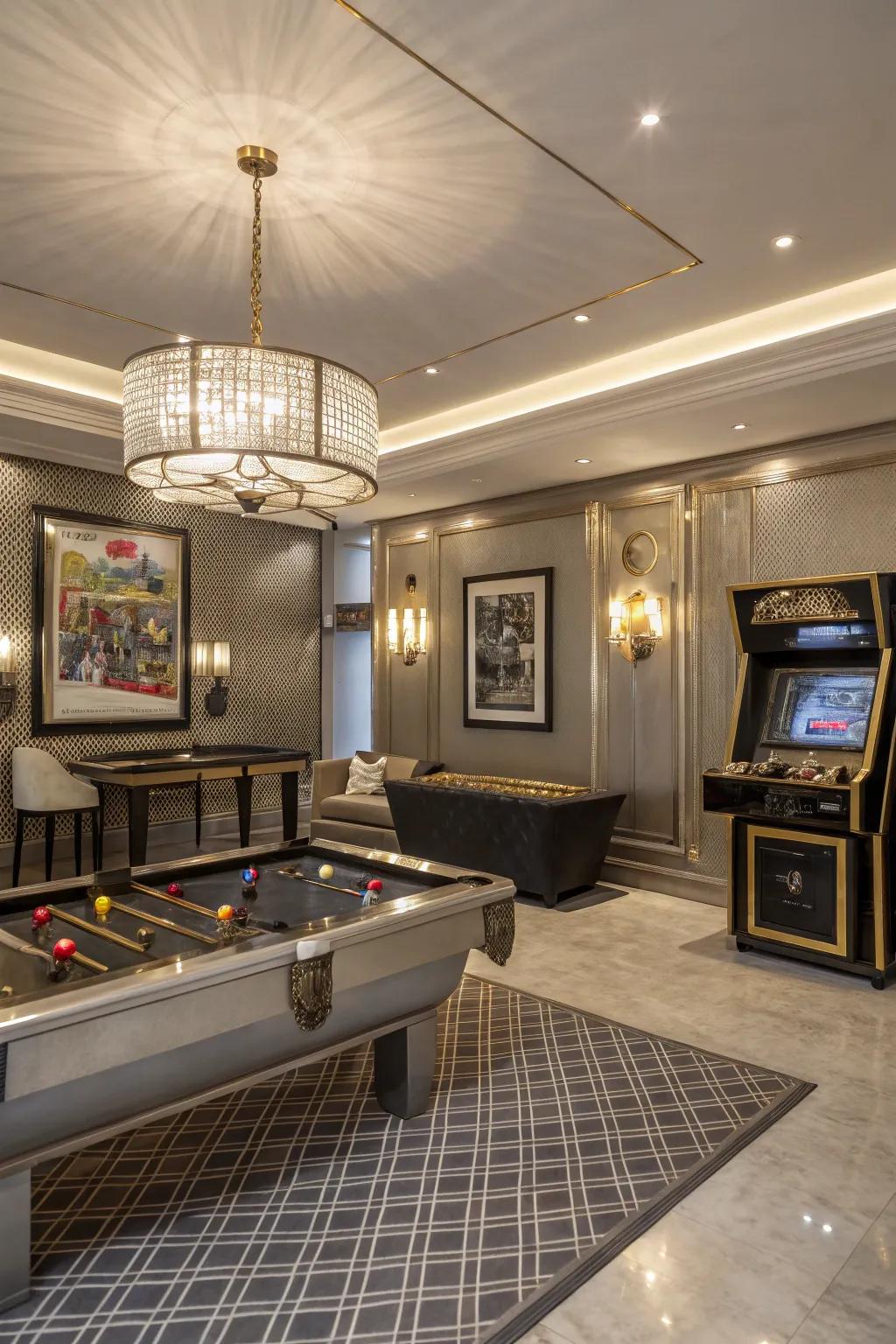 Metallic tones add elegance and a hint of luxury to gaming areas.