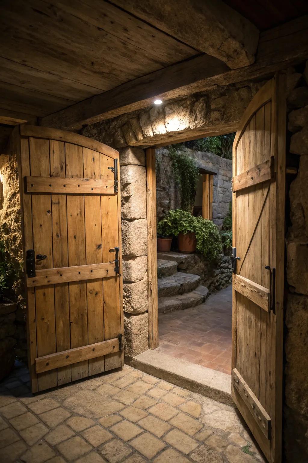 Warmth of rustic wood door