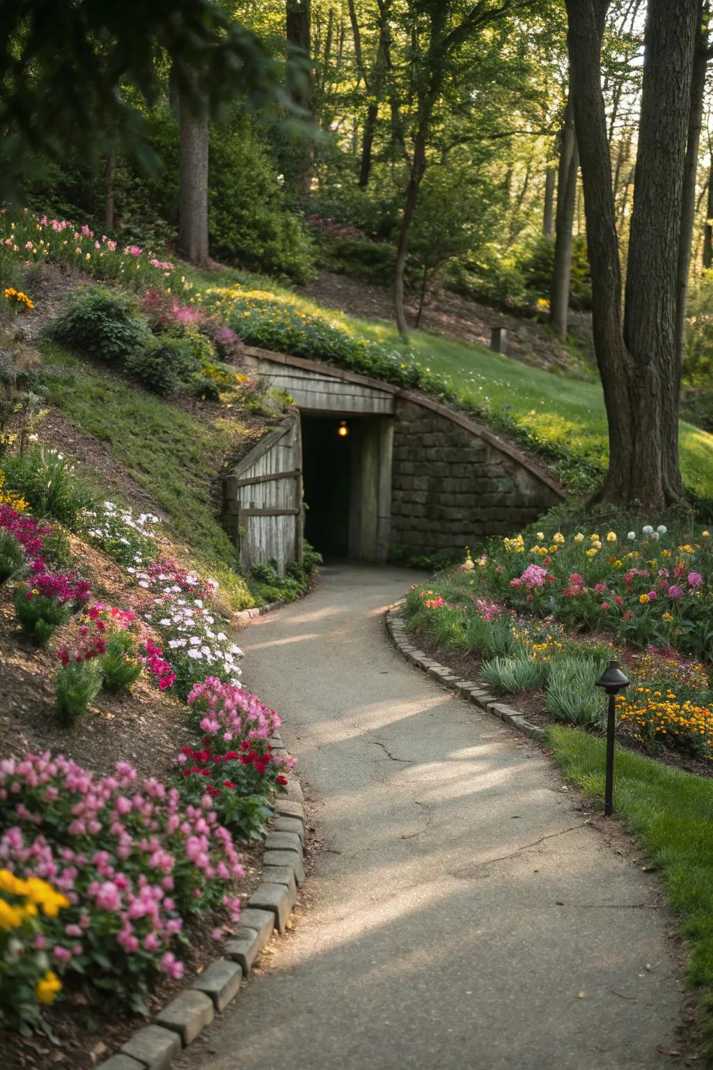Meandering garden path with flowers