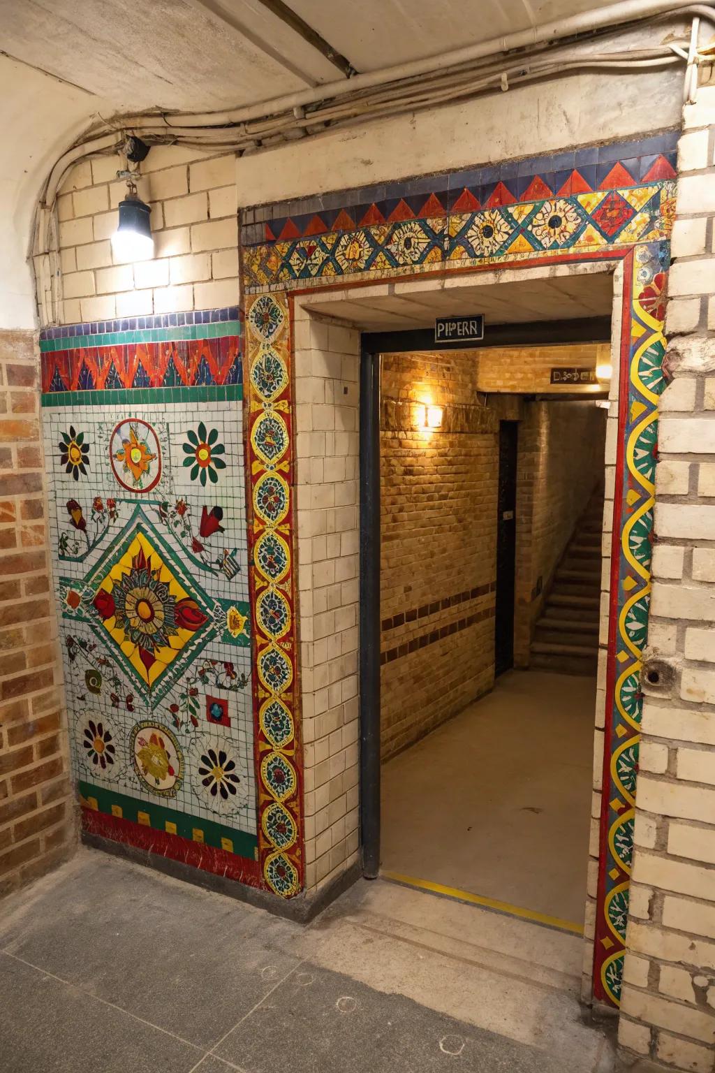 Beautiful mosaic detailing at entrance