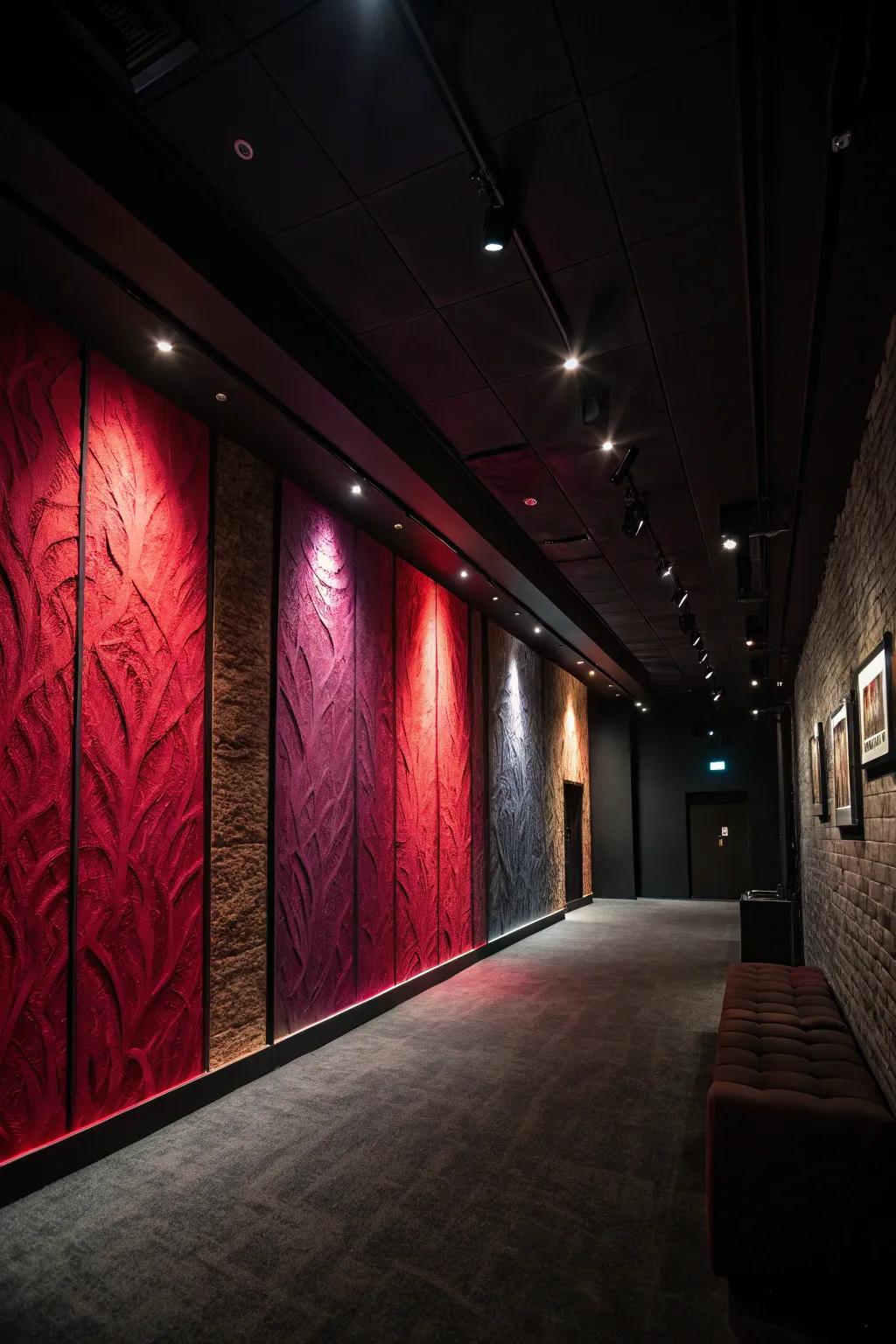 Room showcasing a striking feature wall with patterned wallpaper
