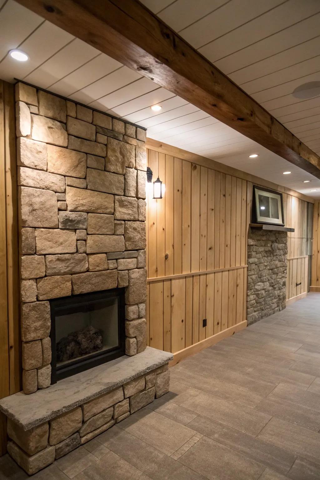 Vibrant basement play area with colorful shiplap walls