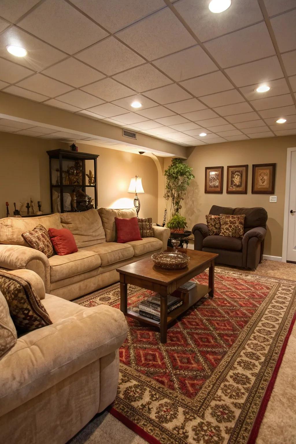 Comfortable basement living area for gatherings
