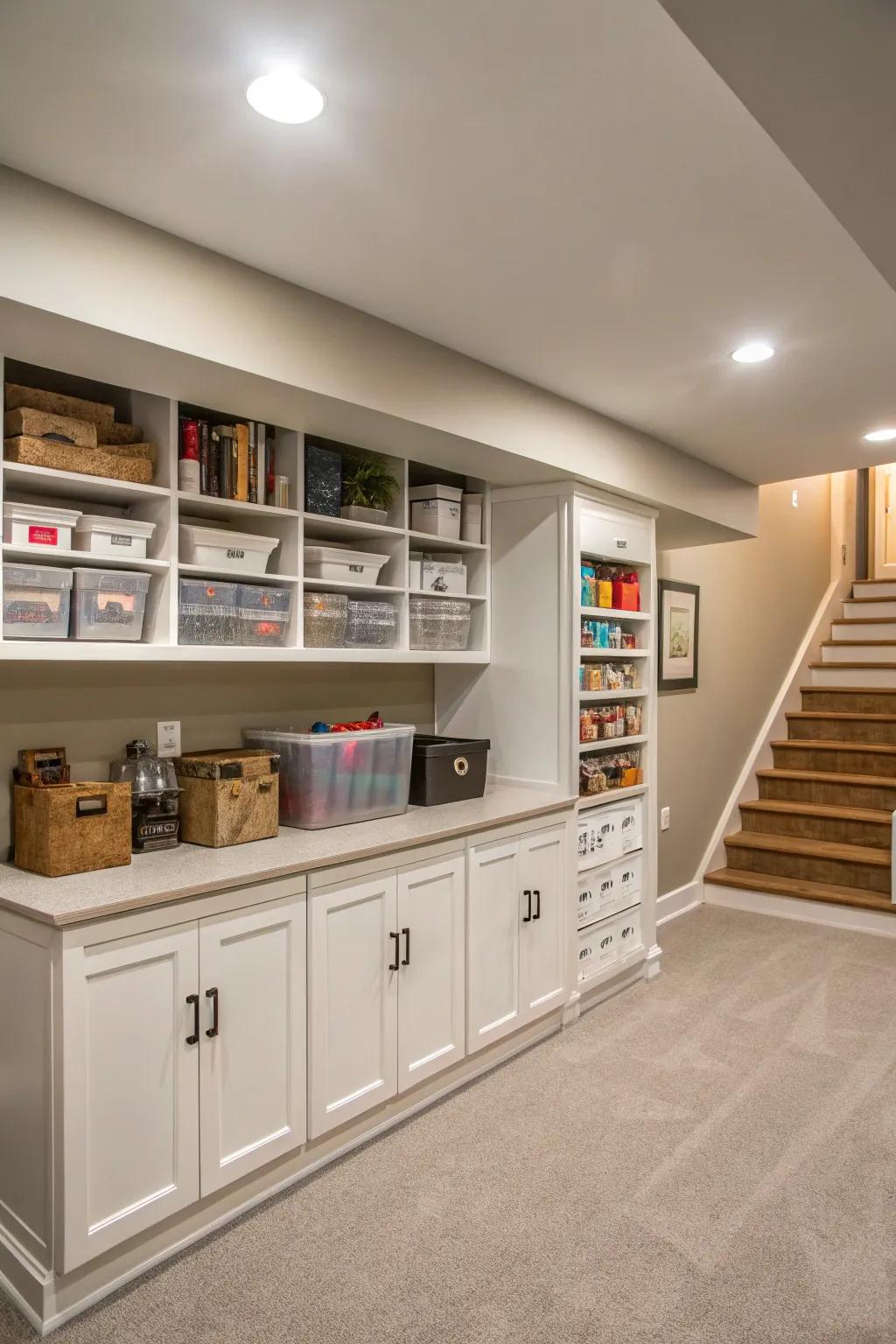 Efficient storage solutions in basement