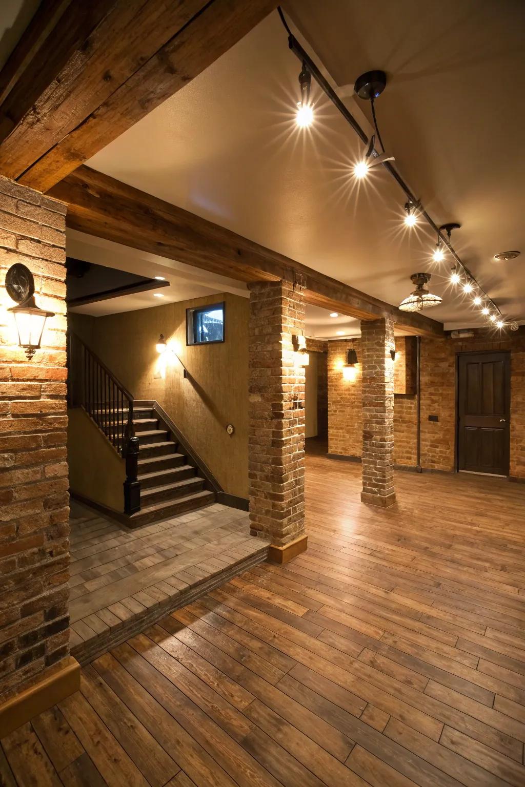 Well-lit basement creating a warm ambiance