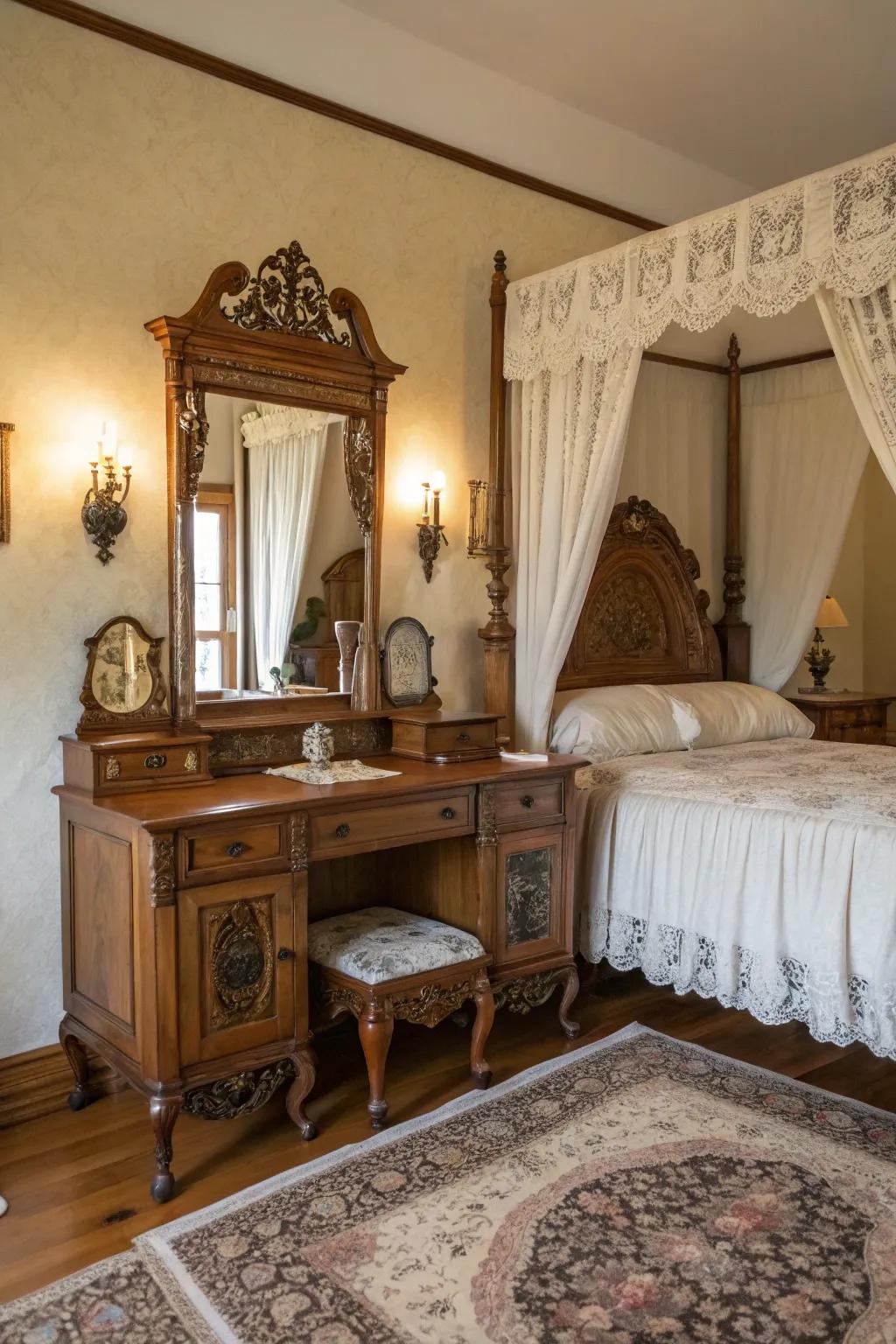 Elegant clawfoot legs provide classic charm to vintage vanities.