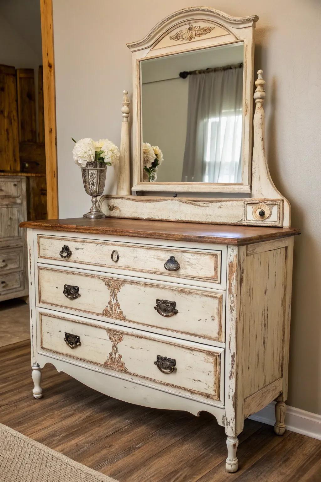 Old dresser transformed into a chic vintage vanity.