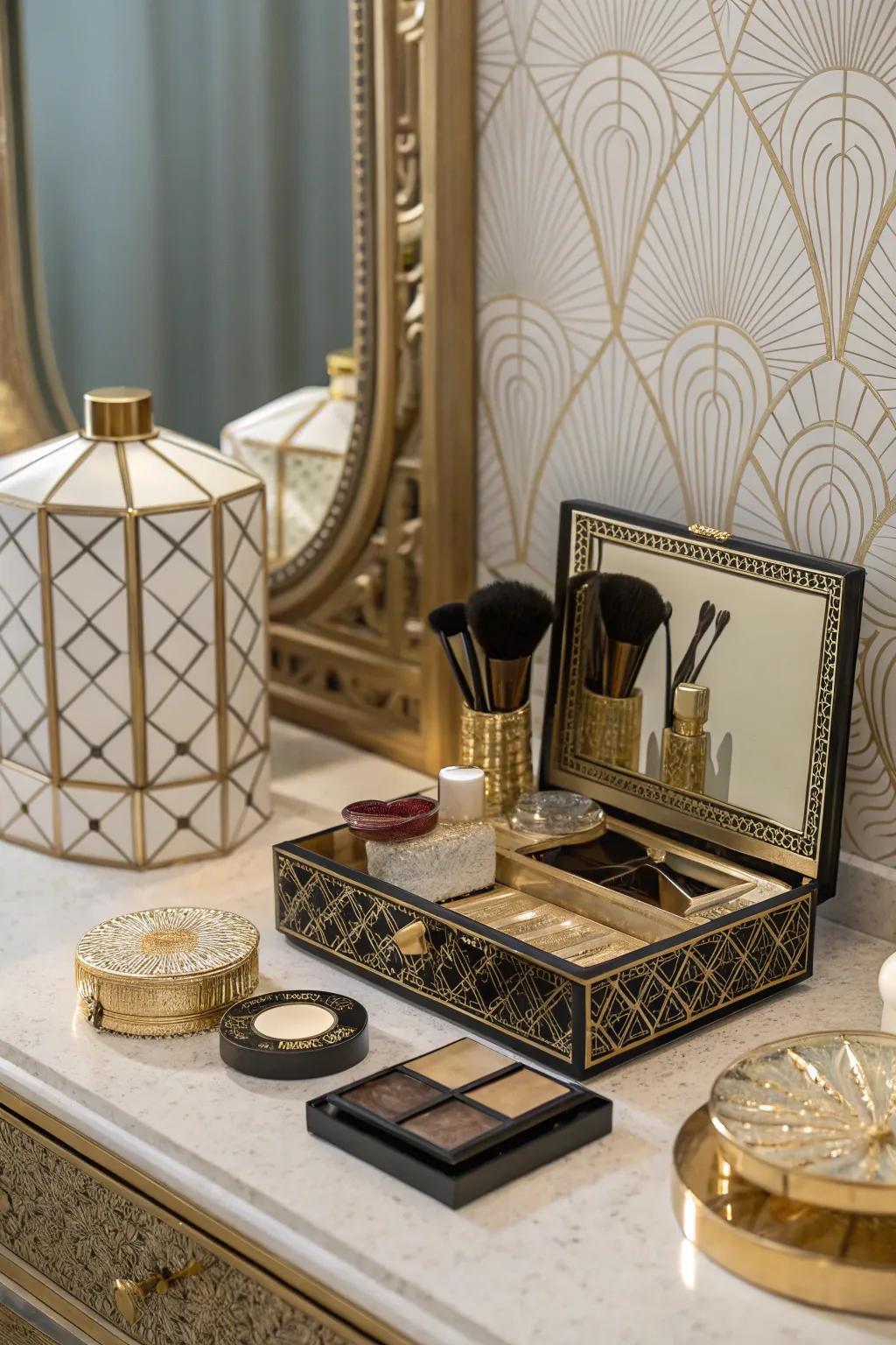 A cohesive Art Deco themed vintage vanity.