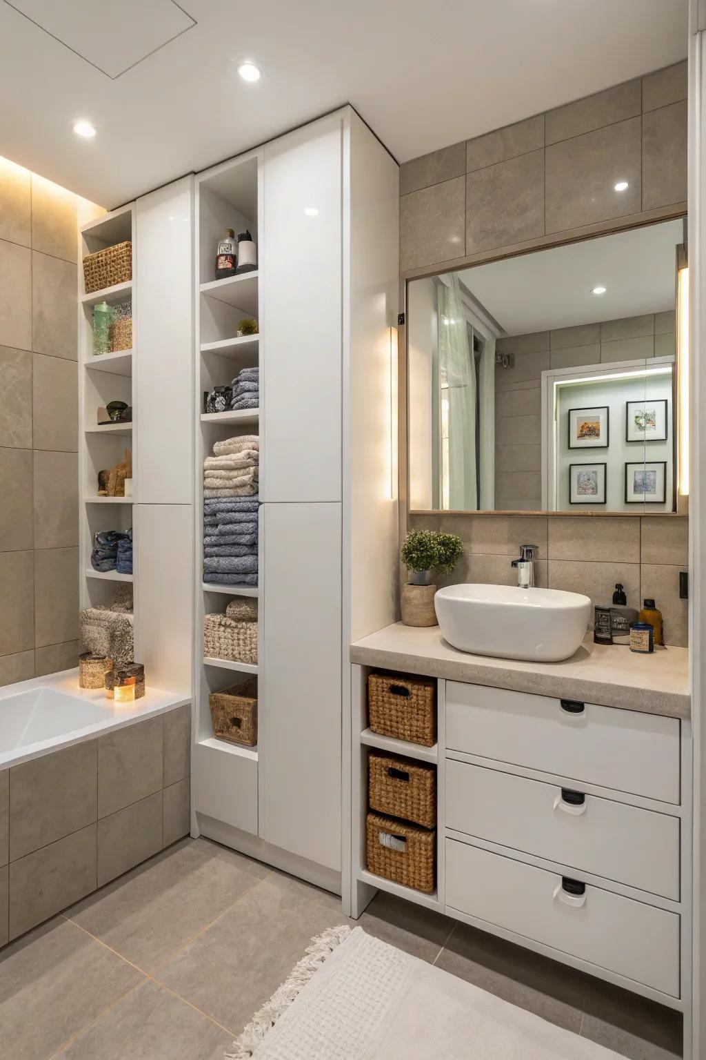Modern bathroom with smart, hidden storage options