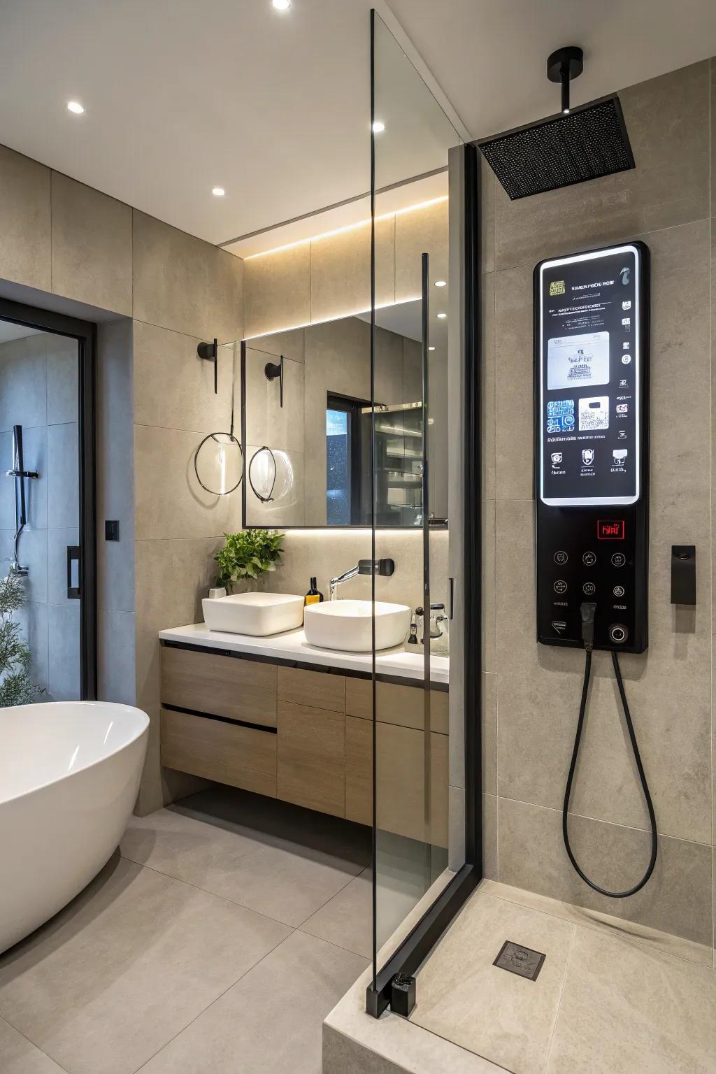 Bathroom featuring smart mirror and tech-enabled features