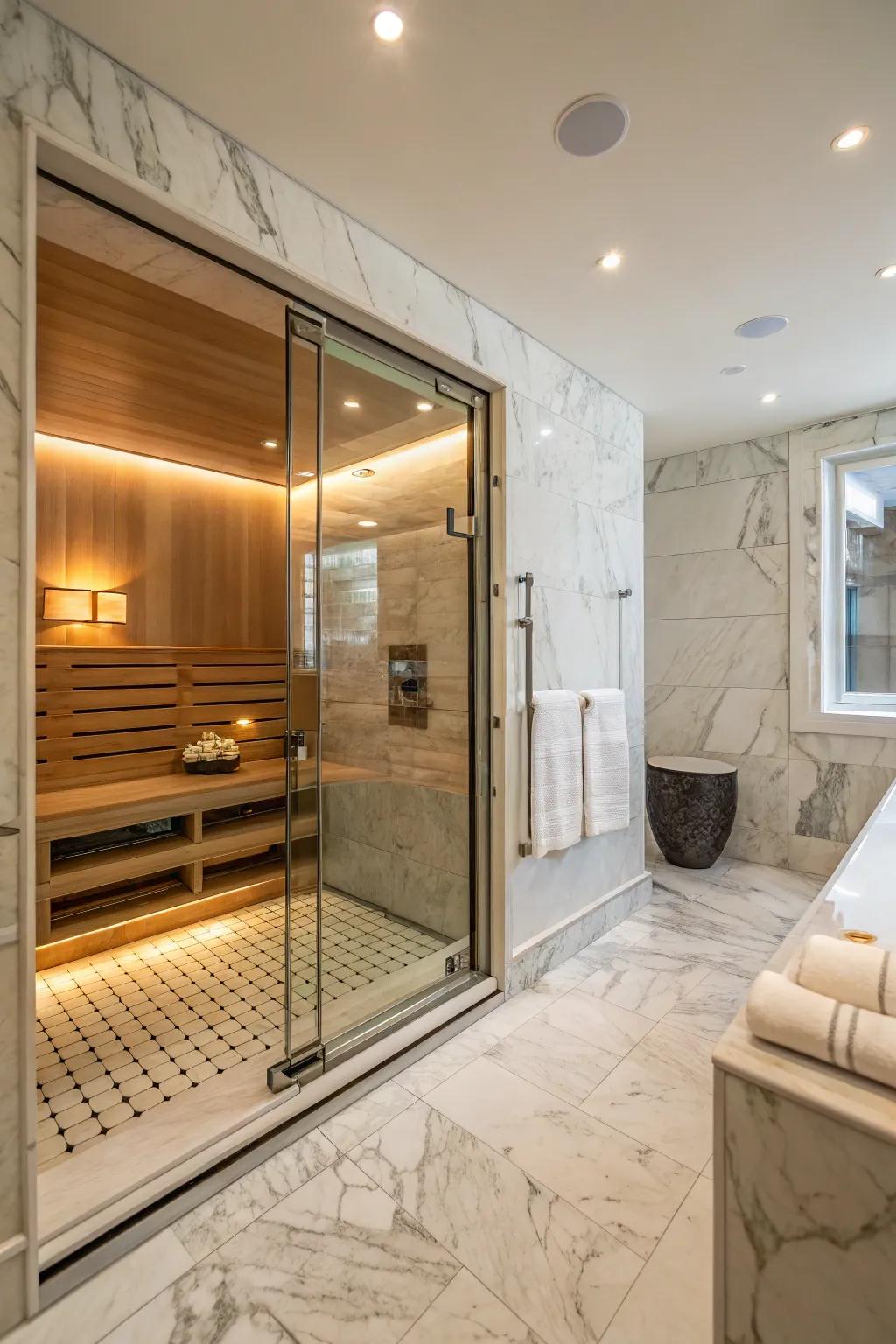 Bathroom equipped with a steam shower for ultimate relaxation