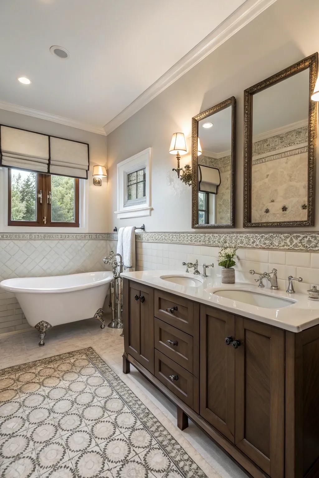 Bathroom fusing classic and contemporary design elements