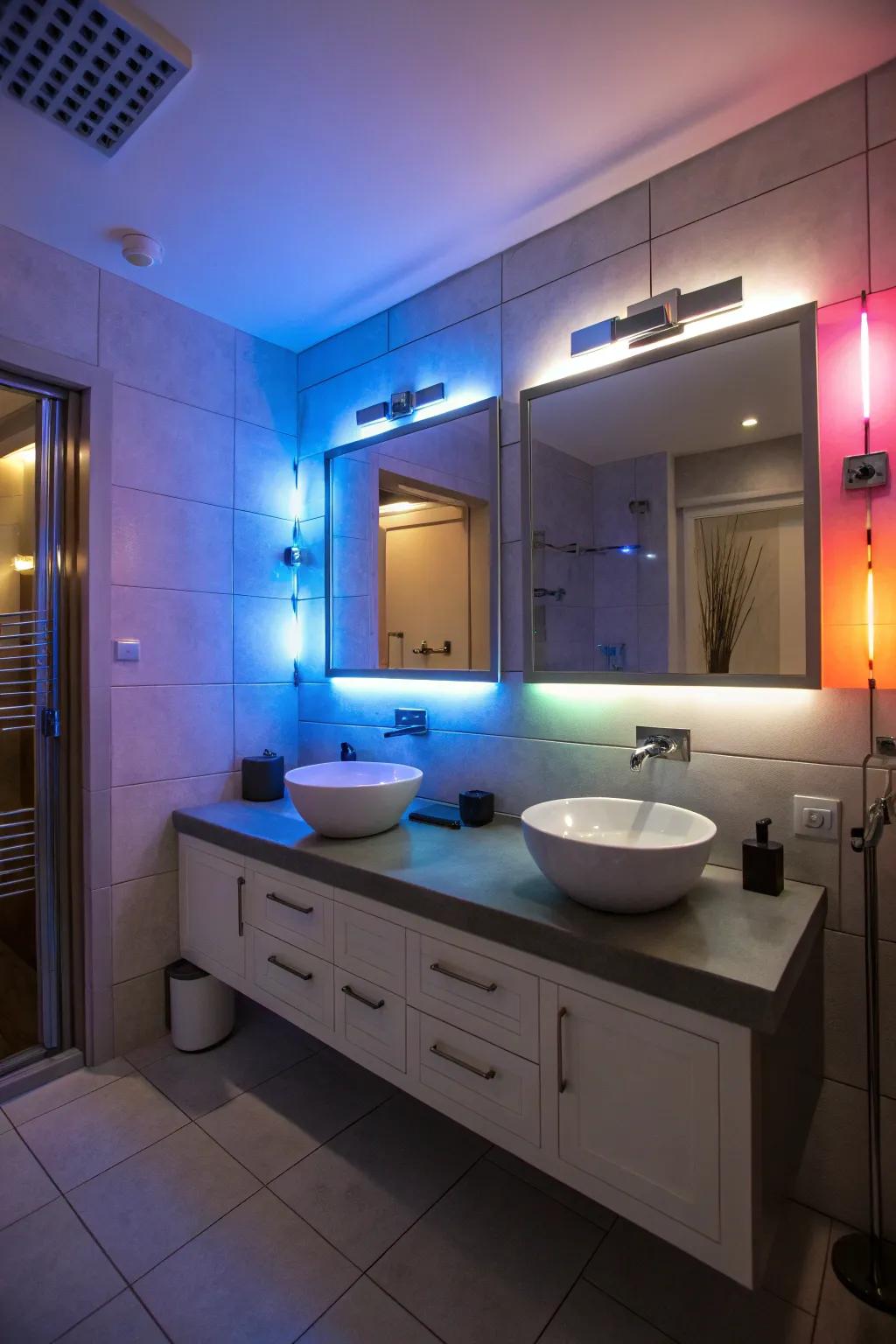 Bathroom illuminated with customizable mood lighting