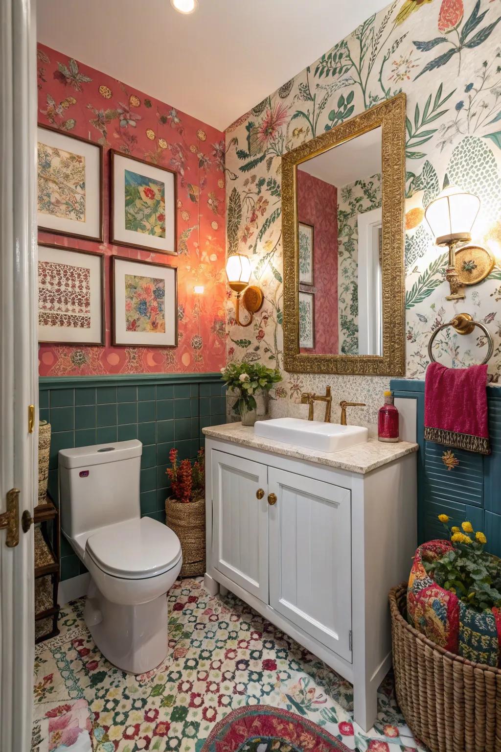 Blend of vintage and modern styles in a powder room
