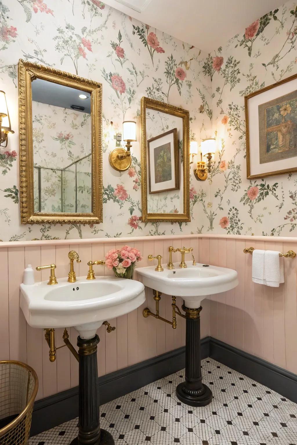 Powder room featuring vintage fixtures and retro charm