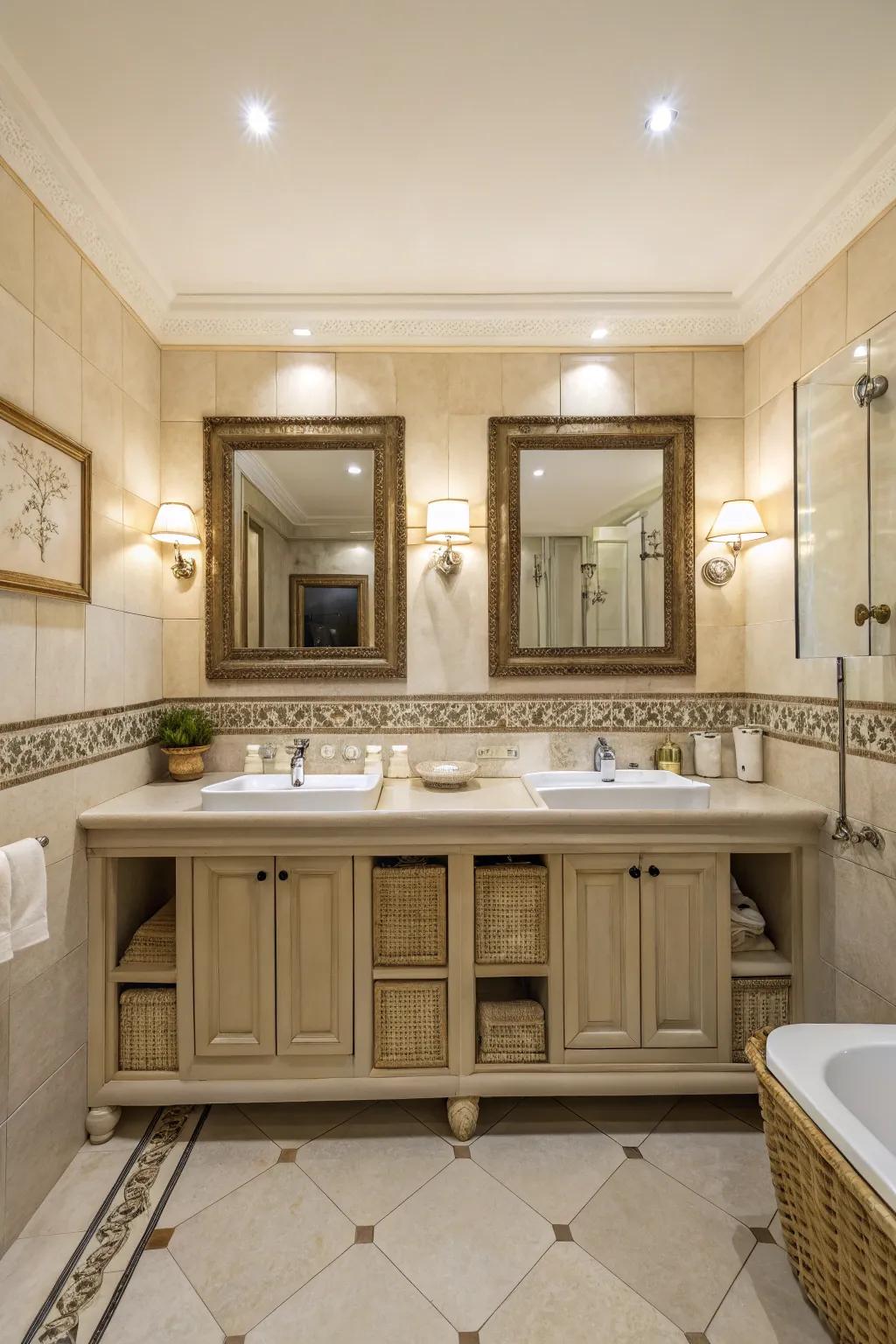 Symmetry creates a calming balance in your bathroom design.