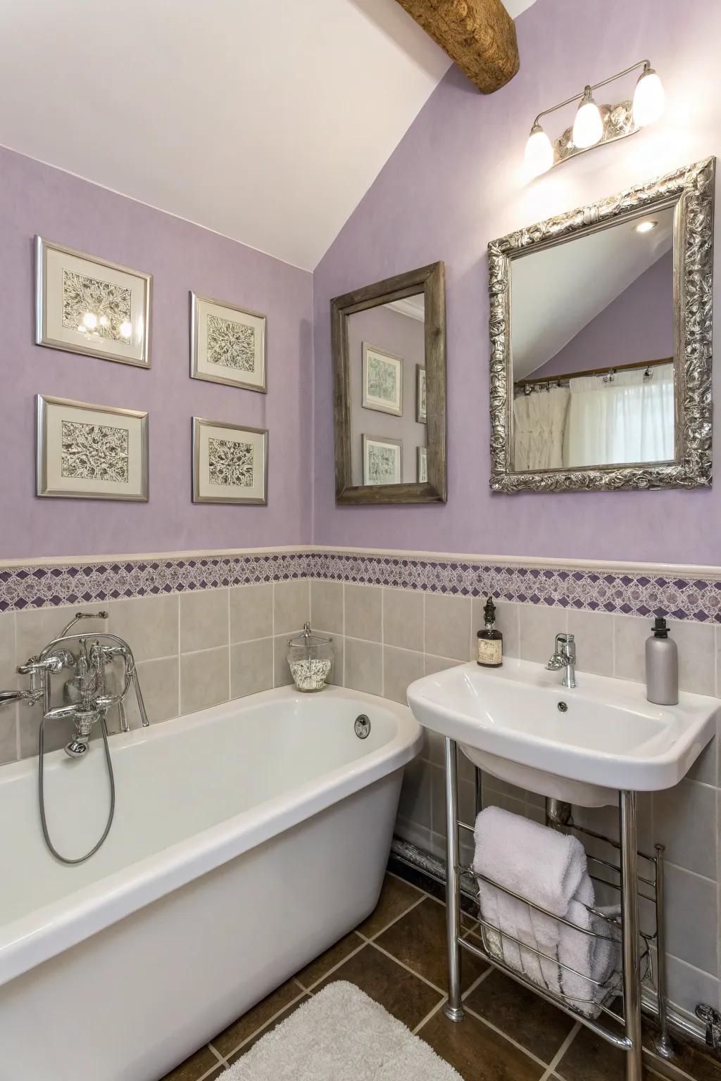 Lavender bathroom with silver accents
