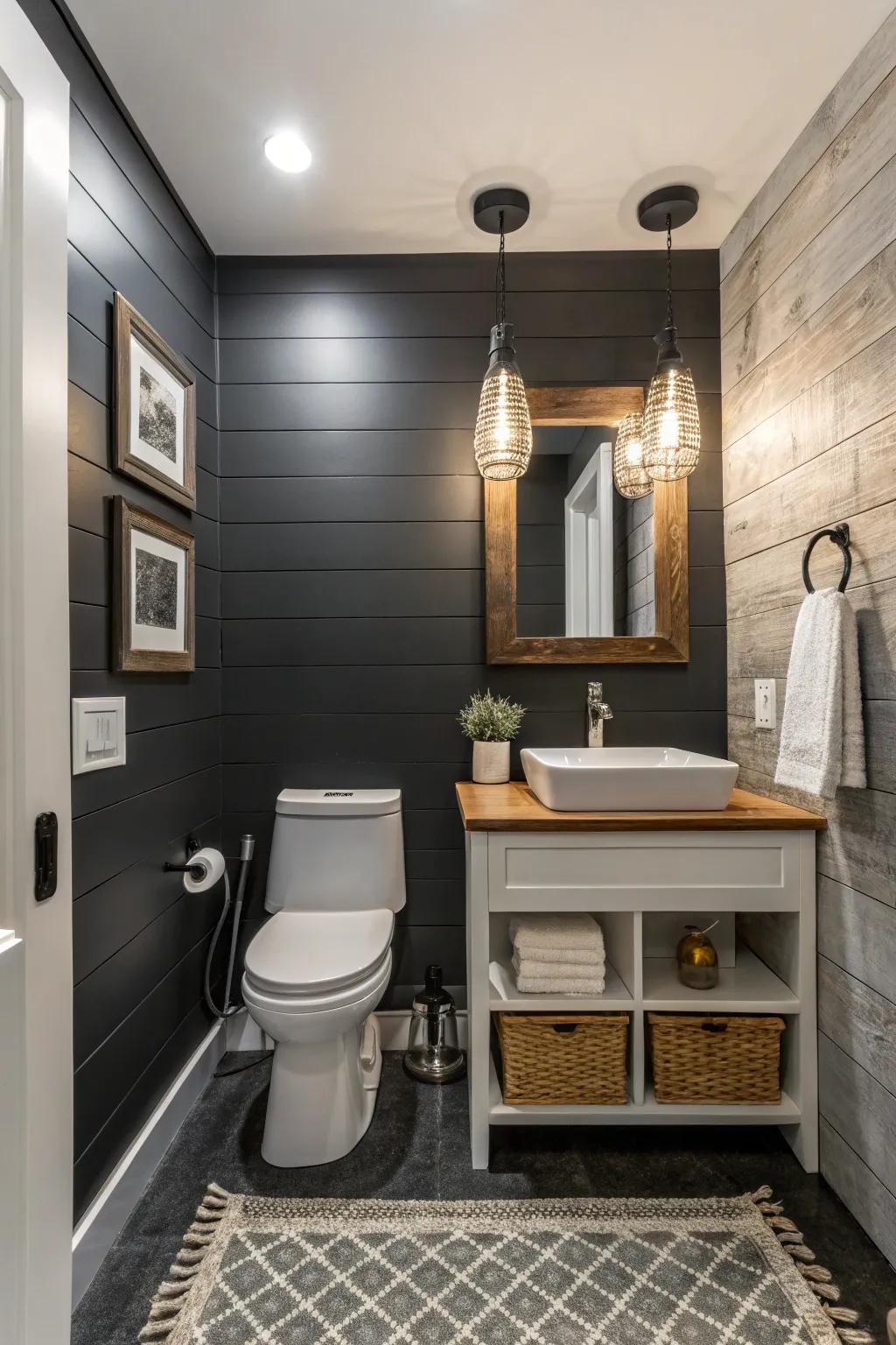 Sophisticated charcoal accent bathroom wall