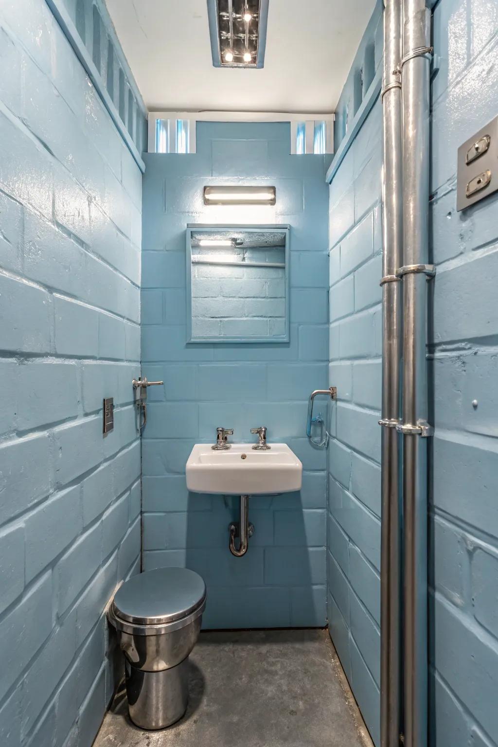 Sleek icy blue bathroom design