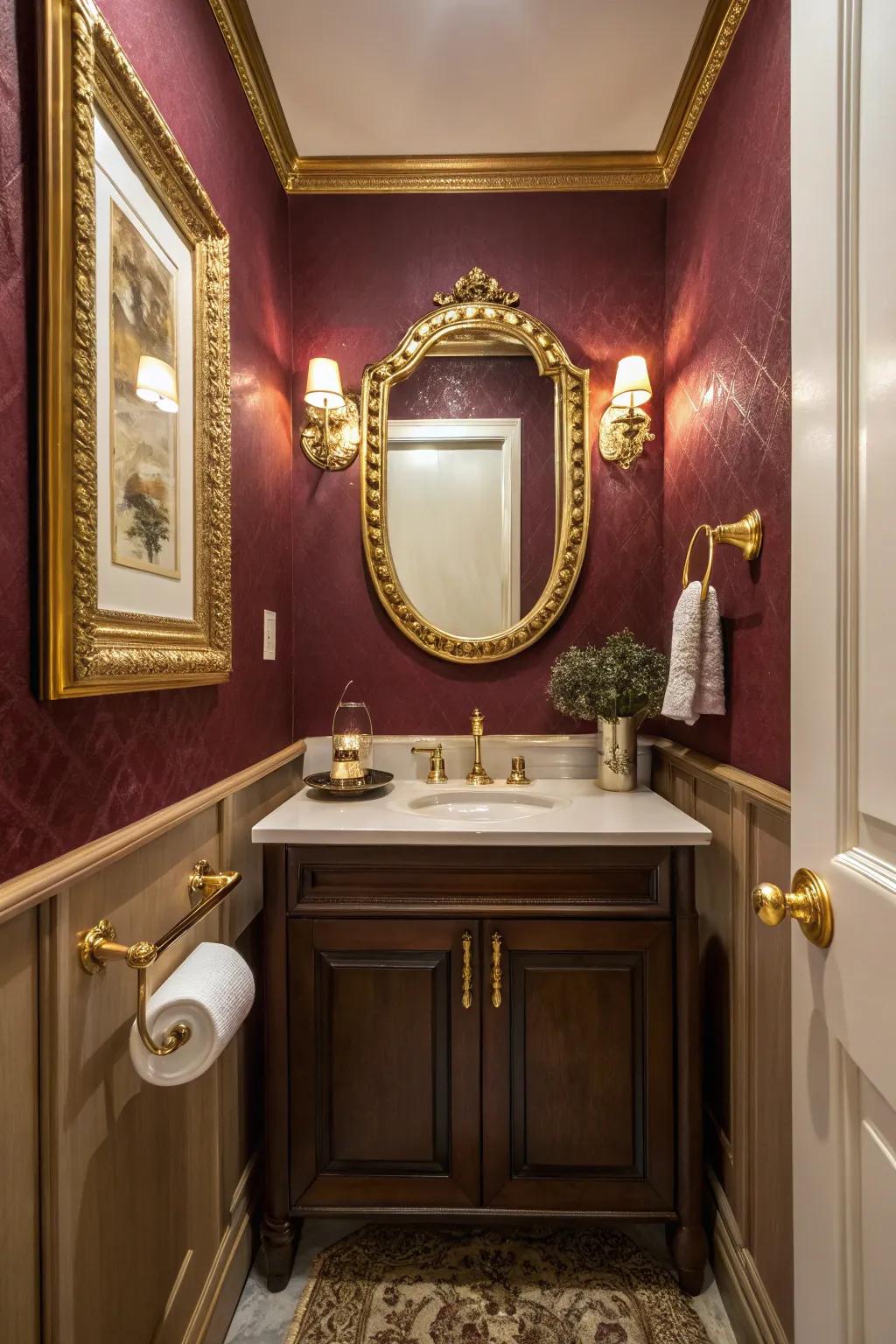Rich burgundy bathroom for dramatic effect