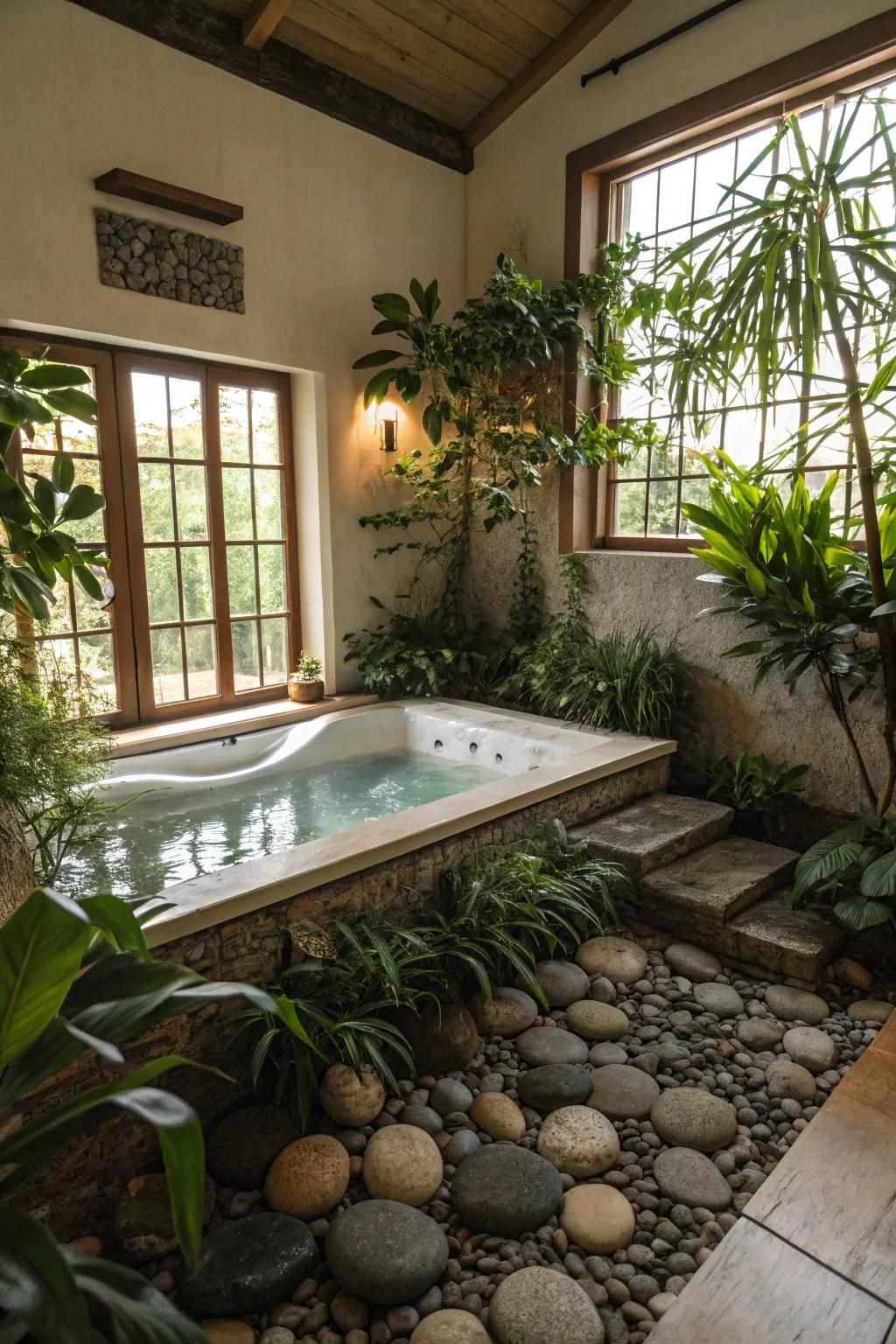 A tranquil, spa-inspired bathtub with nature-infused design.