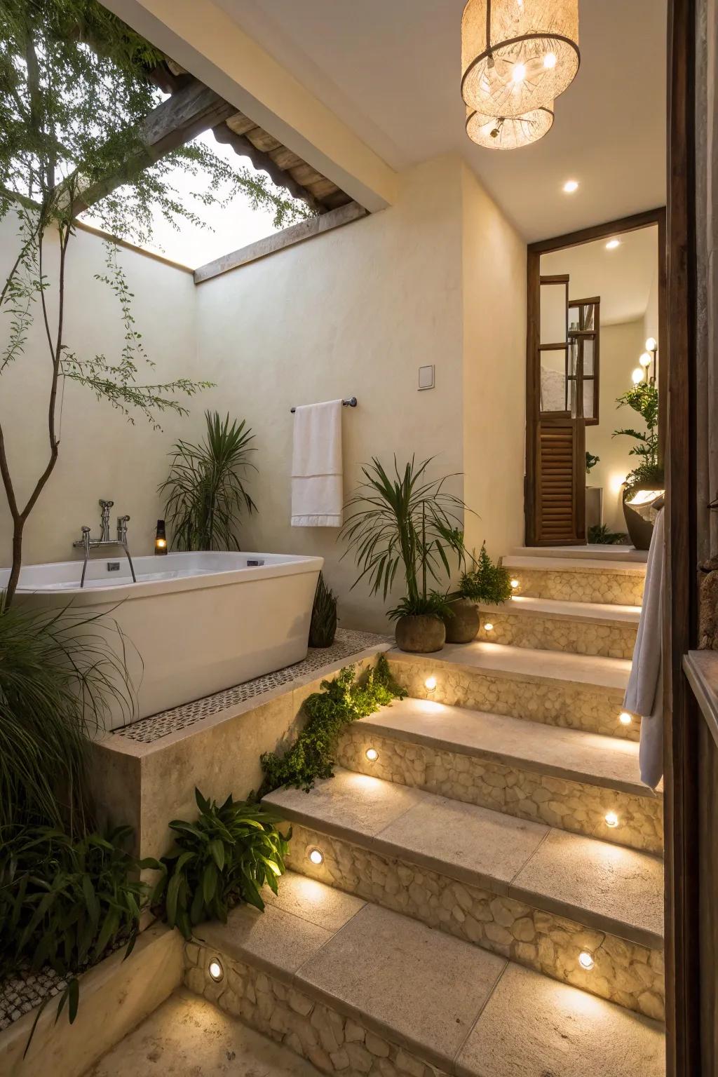 Adding functional steps to the bathtub for style and ease.