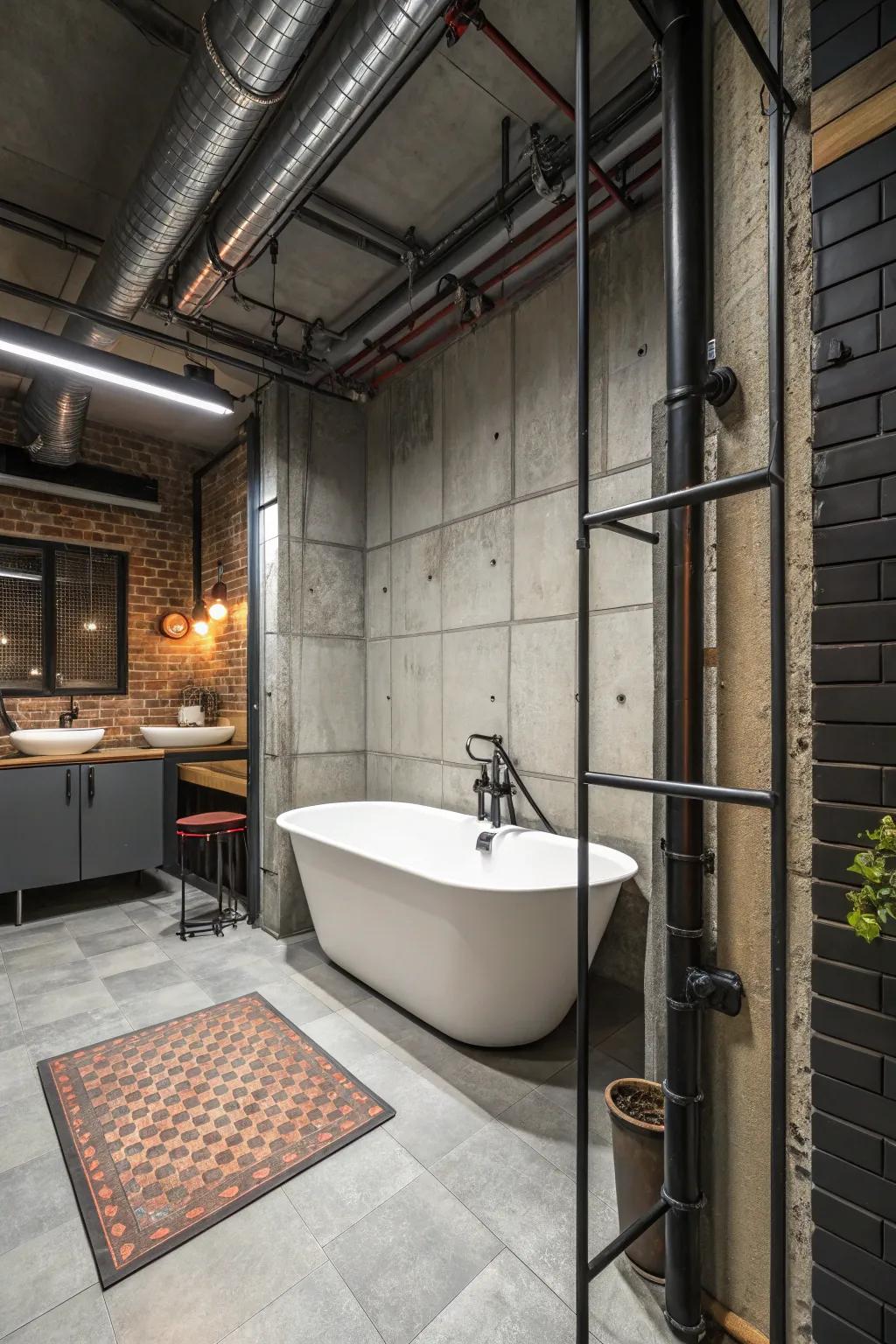 Industrial chic bathtub frame blending raw materials and style.
