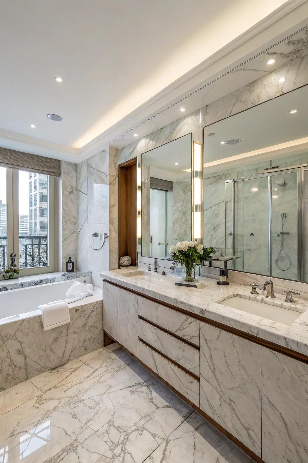 Sophisticated bathroom with marble surfaces
