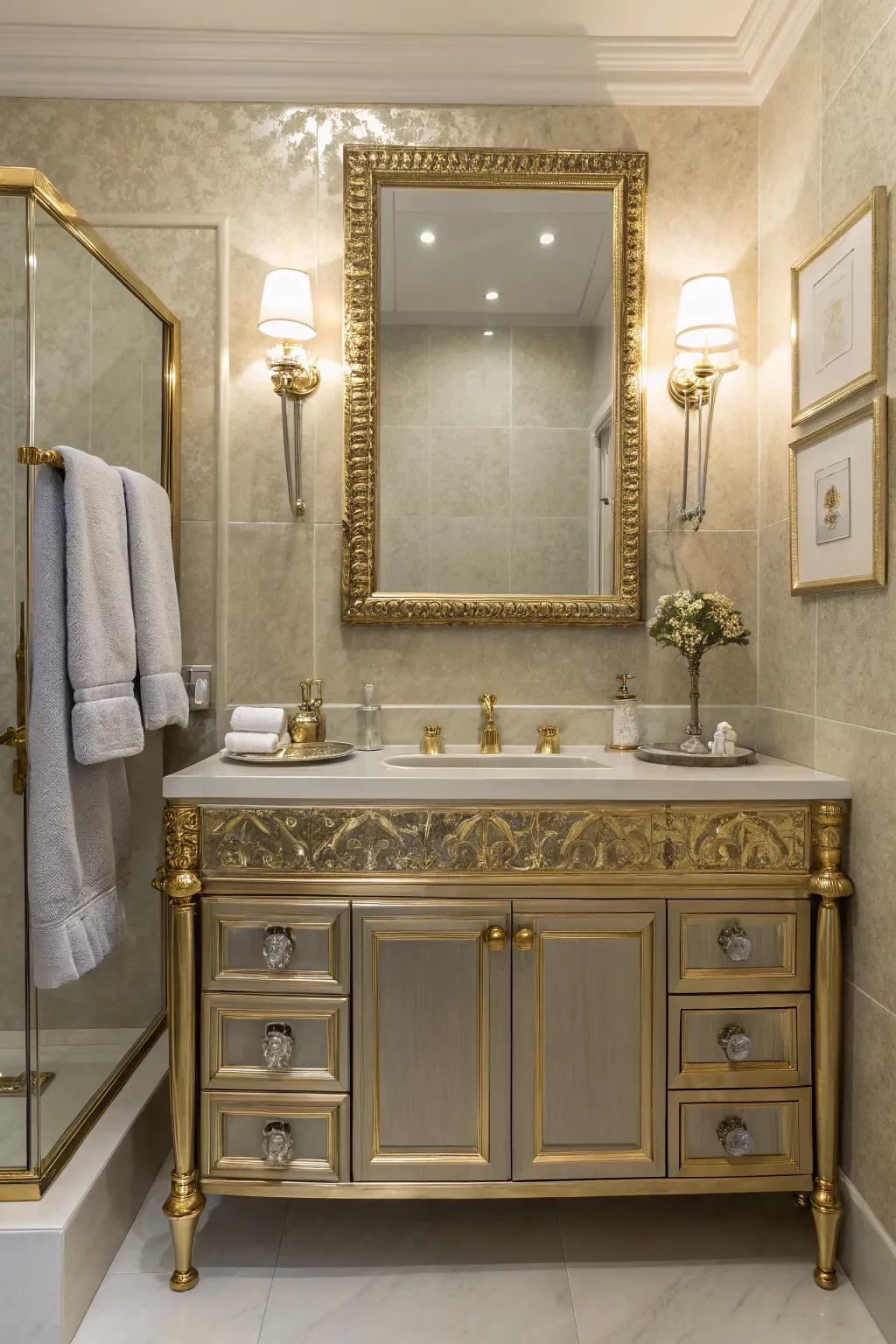 Bathroom with gold and silver accents