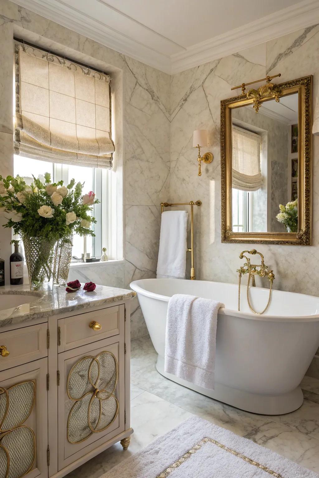 Opulent bathroom with freestanding bathtub