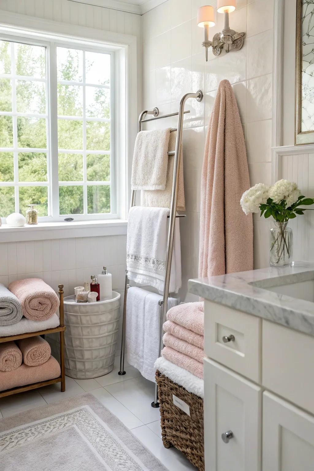 Bathroom featuring plush towels and soft textile elements