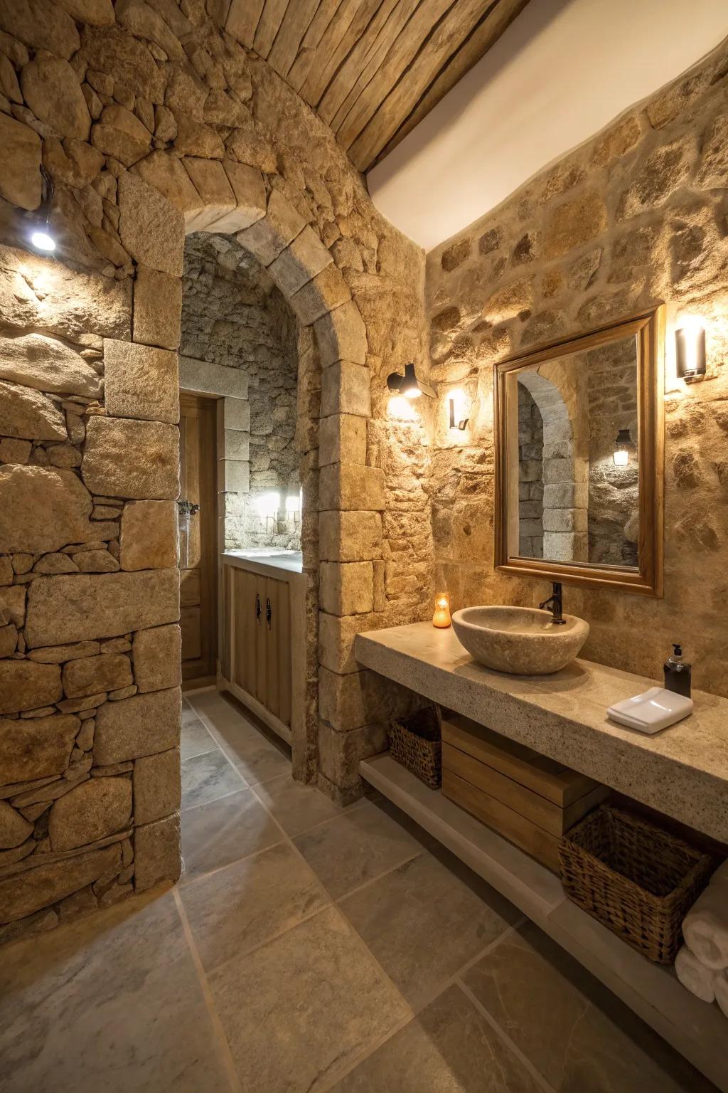 Soft ambient lighting showcasing stone textures