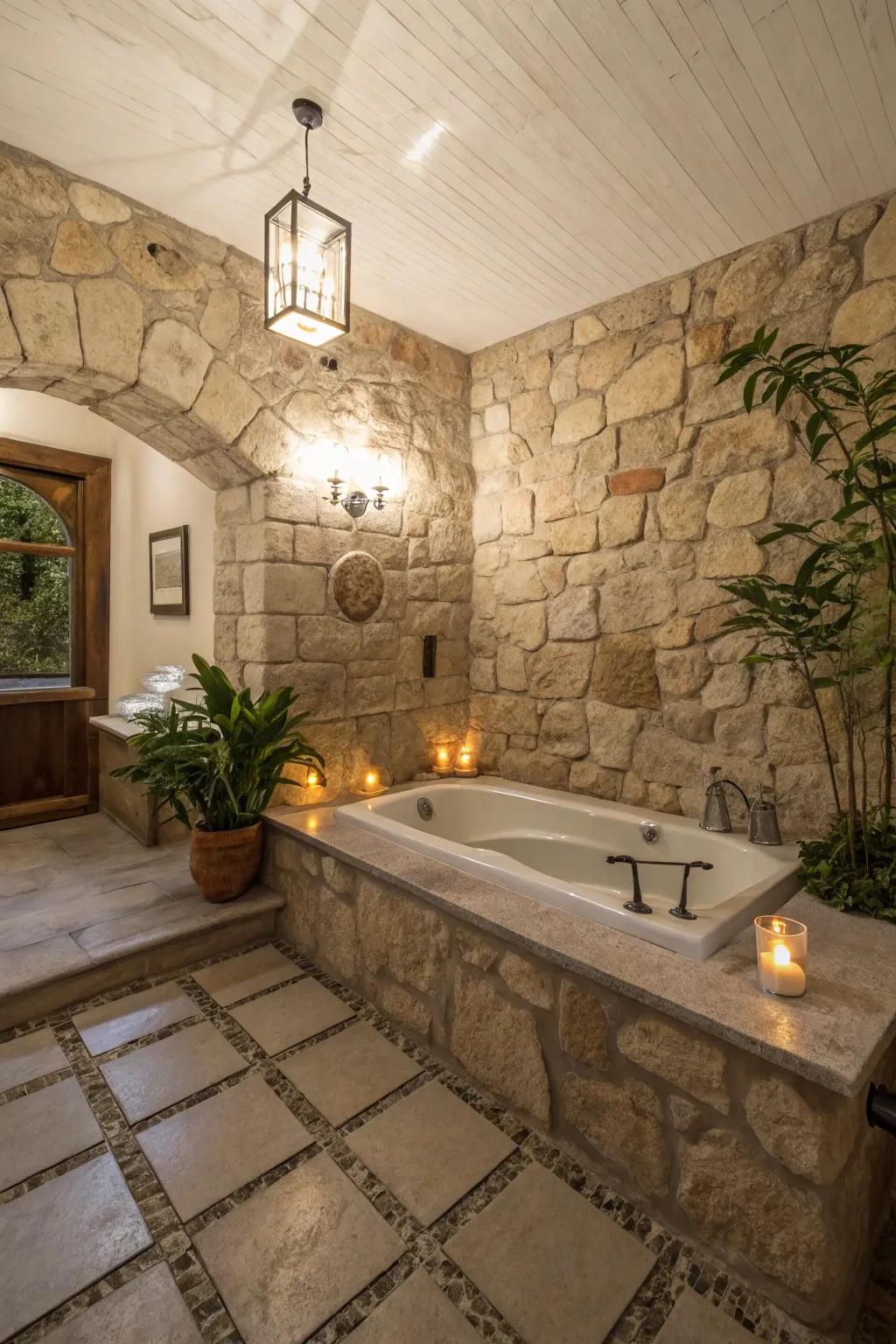 Serene spa-style stone bathroom
