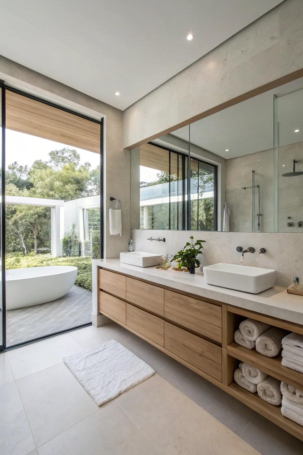 Calm, tidy bathroom with minimalist design.