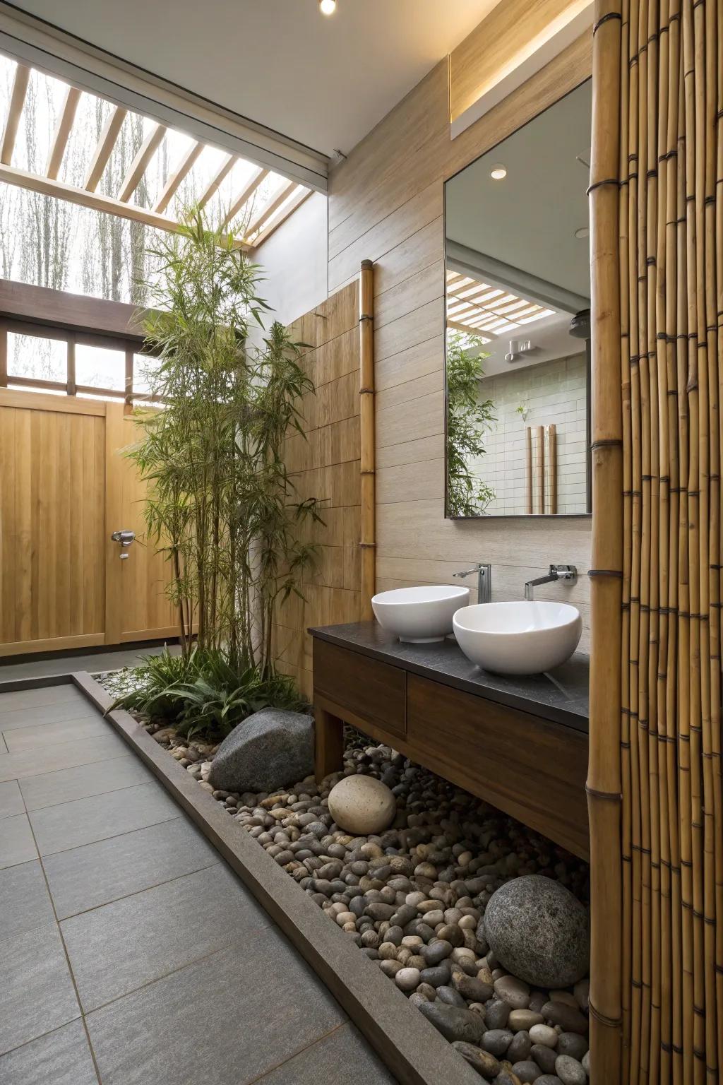 Bamboo elements creating a natural ambiance in the bathroom.